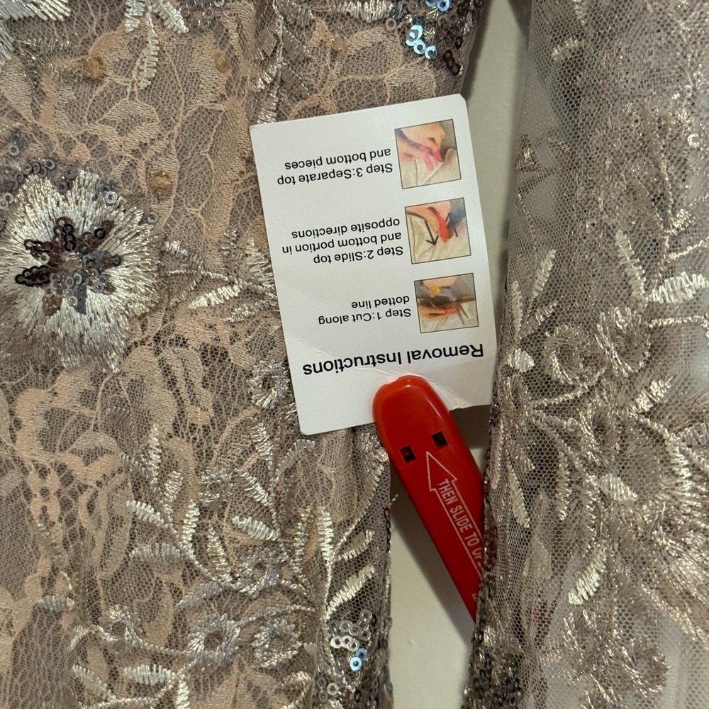 NWT Mac Duggal Embellished V-Neck Illusion Long Sleeve Gown Taupe Size 10 - Picture 7 of 12